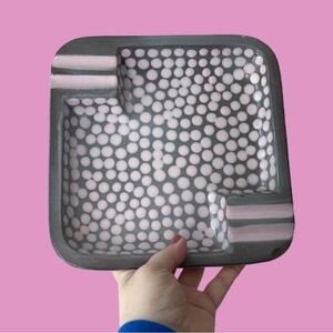 Vintage Ugo Zaccagnini pink & gray dotted pottery ashtray Italy READ
